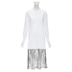 VALENTINO weiß Baumwolle schwarz geblümte Spitze Saum Hemd Kleid IT36 XS