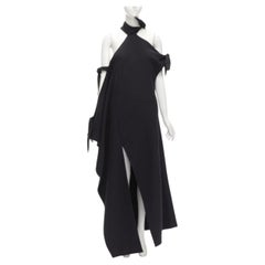 ROSIE ASSOULIN 2015 Runway black cold shoulder high slit halter gown dress US2 S