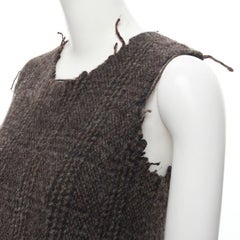 COMME DES GARCONS Vintage 1994 gekochte Wolle Tweed roh ausgefranste Kante Midikleid M