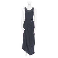 VICTORIA BECKHAM 2018 Runway black satin leather collar belted dress UK8 S