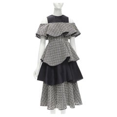 HUISHAN ZHANG black white eyelet embroidery anglais cold shoulder dress US2 XS