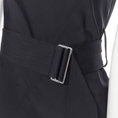 VICTORIA BECKHAM 2018 Laufsteg Schwarzes Satin-Lederkragenkleid mit Gürtel UK12 L