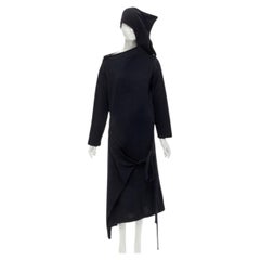 rare COMME DES GARCONS 1980's Vintage black asymmetric neckline hooded dress M