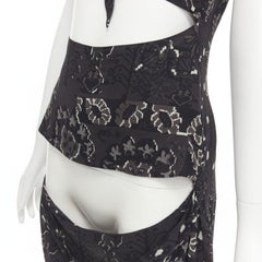 YOHJI YAMAMOTO black pixelated floral paisley cut out draped front midi dress S