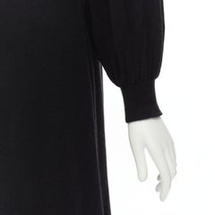 RYAN ROCHE 100% cashmere black pleated collar bubble sleeve midi dress S