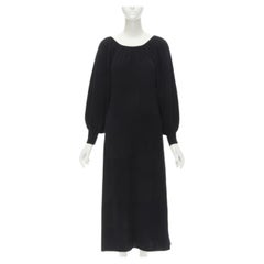 RYAN ROCHE 100% cashmere black pleated collar bubble sleeve midi dress S