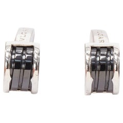BULGARI Bzero 925 sterling silver black onyx logo back cufflinks