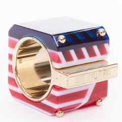 DIOR 2922 Sorbet Cube red blue geometric resin gold logo statement ring