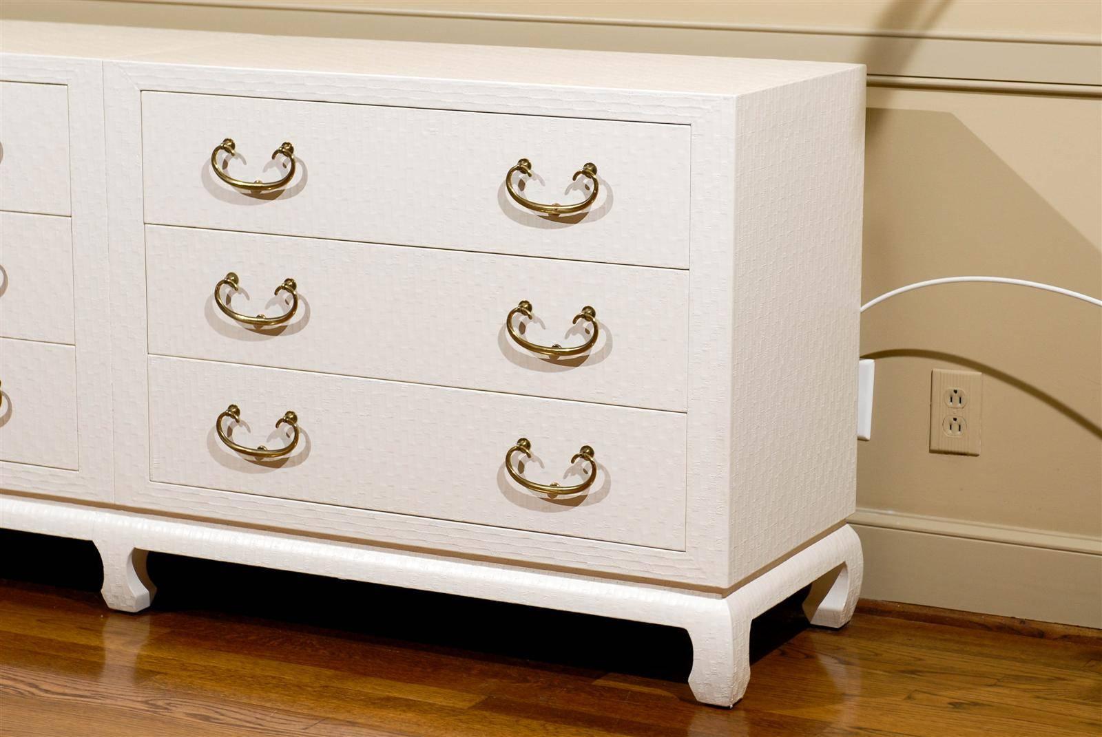 American Chic Vintage Raffia Six-Drawer Chest by Baker in Cream Lacquer
