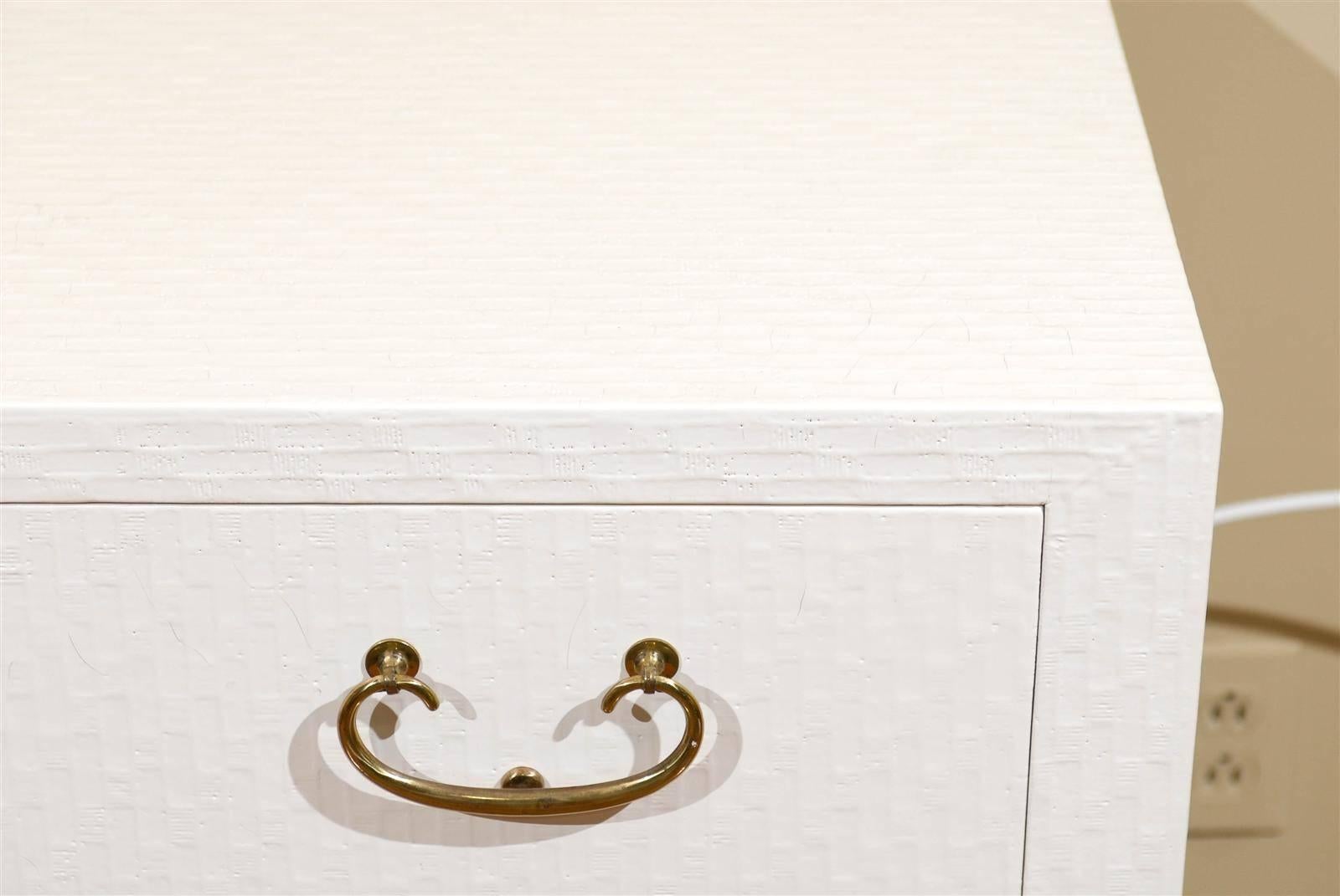 Brass Chic Vintage Raffia Six-Drawer Chest by Baker in Cream Lacquer