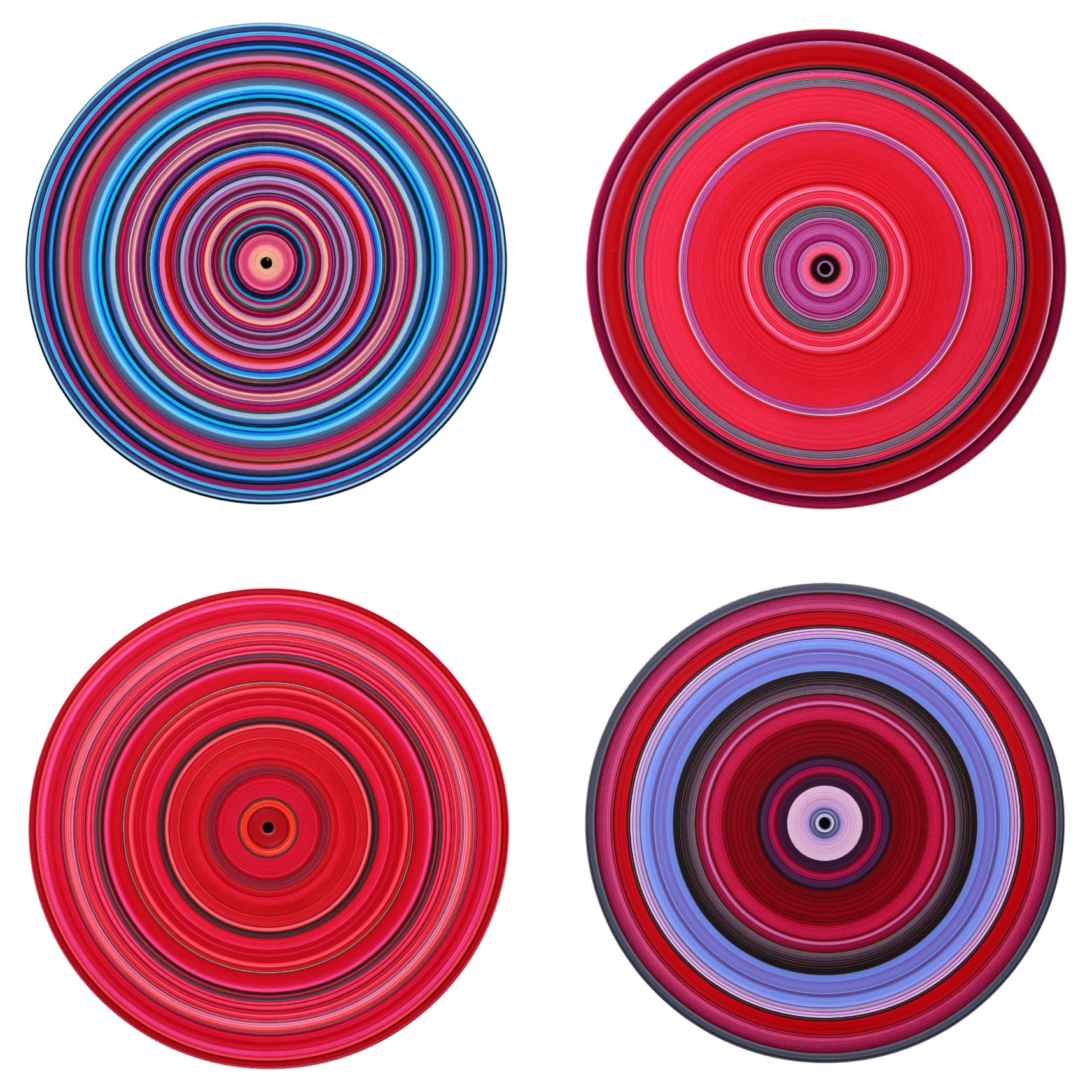SOUND AND VISION – Song for Tamlyn is a unique oil on vinyl installation by German contemporary artist Doris Marten, dimensions are 65 × 65 cm (25.6 × 25.6 in). Every piece is 30 cm in diameter (11.8 in).
The artwork is signed, sold unframed and