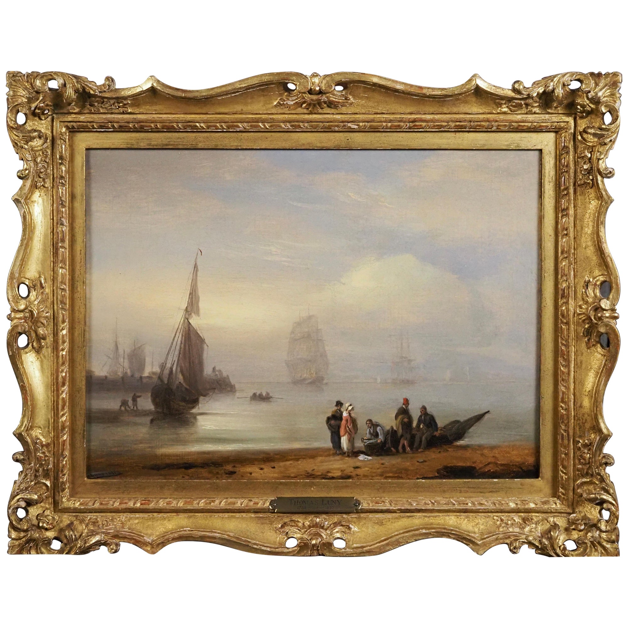 Thomas Luny Landscape Painting - A fishing vessels at rest in harbour