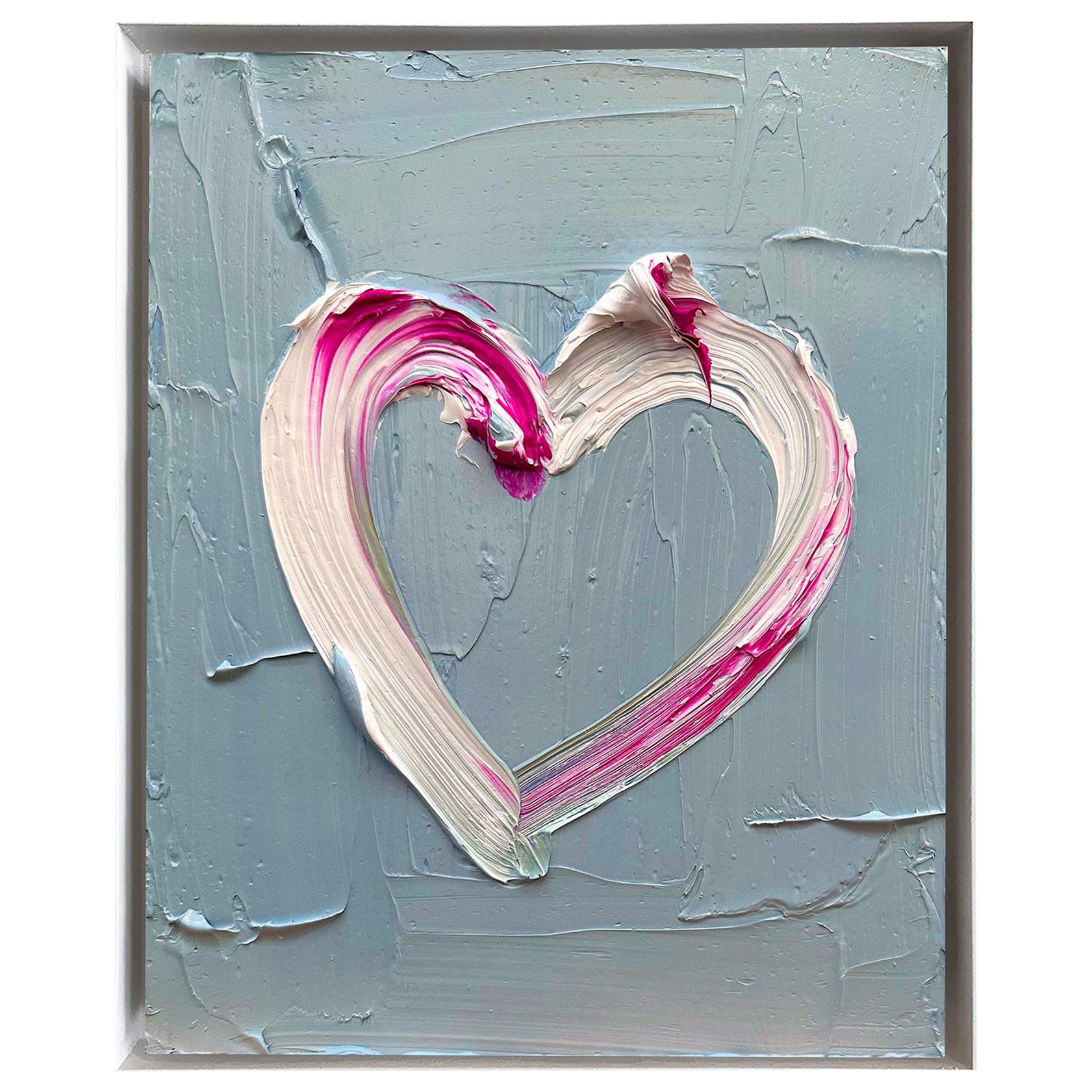 Cindy Shaoul Abstract Painting - "My Hermès Heart" Contemporary Oil Painting on Wood White Floater Frame