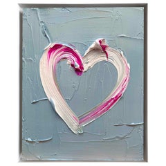 "My Hermès Heart" Peinture à l'huile contemporaine sur bois Cadre flottant blanc