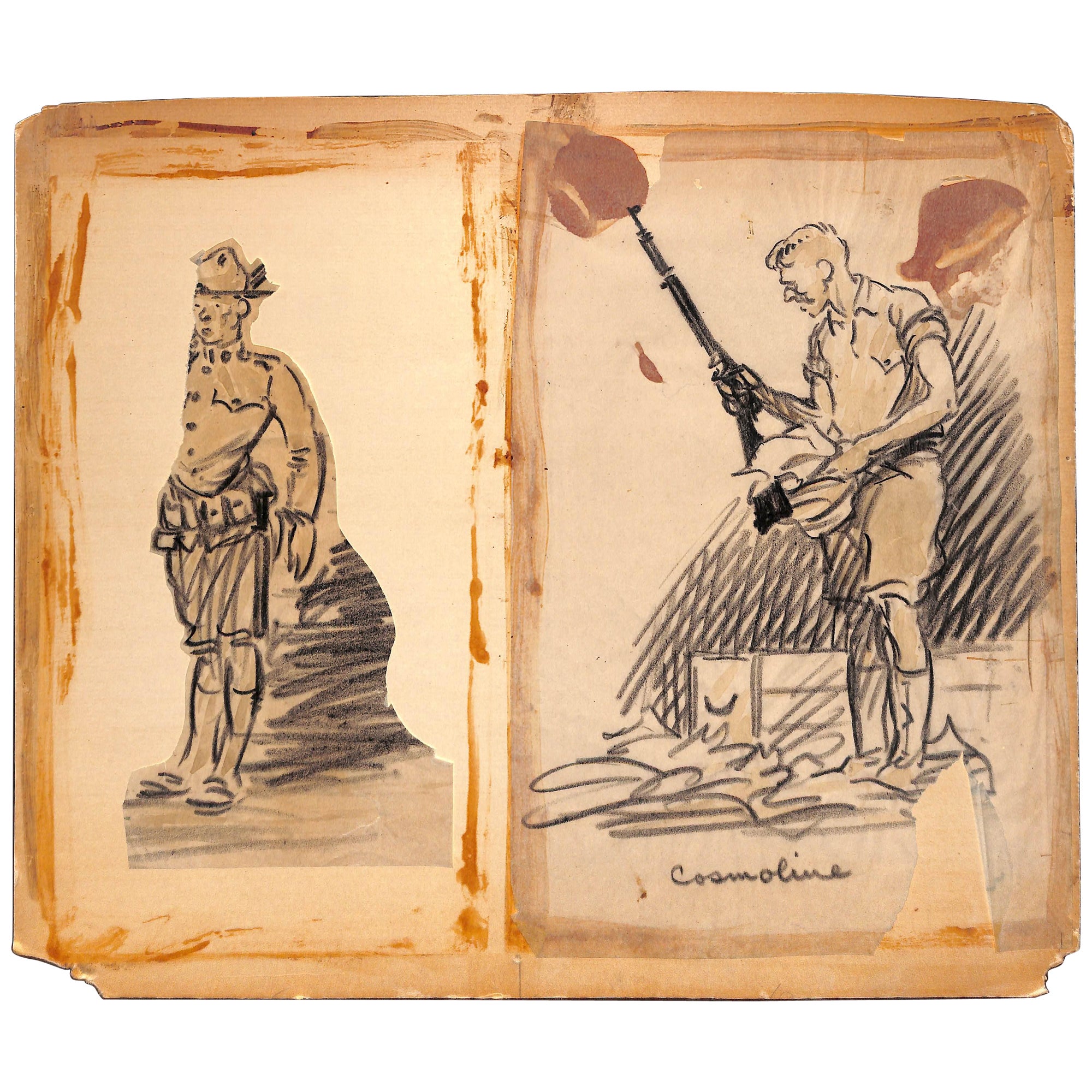 Paul Brown Cosmoline Military Officers Pencil Drawing - Art by Paul Desmond Brown