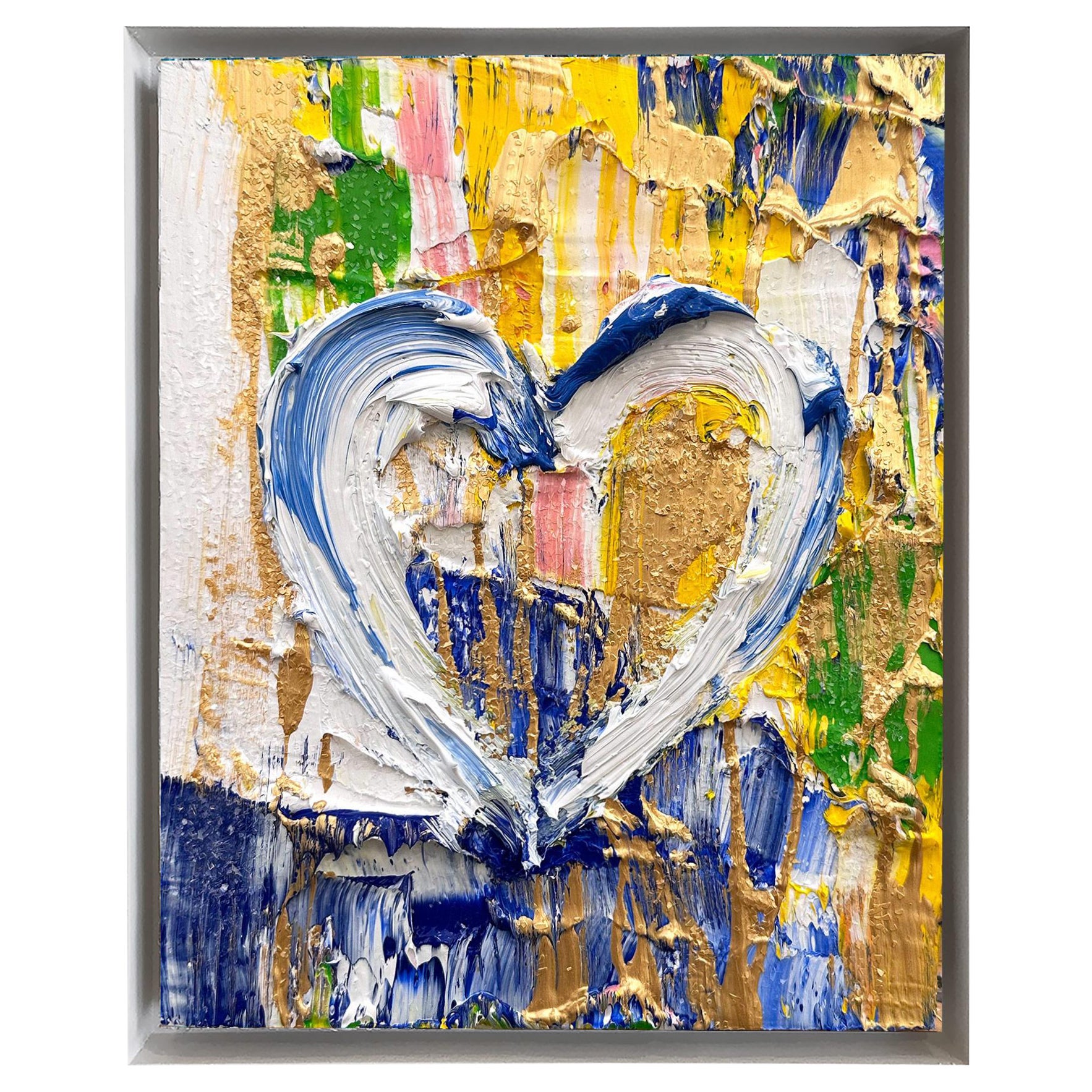 Cindy Shaoul Abstract Painting - "My Louboutin Heart" Contemporary Oil Painting on Wood White Floater Frame