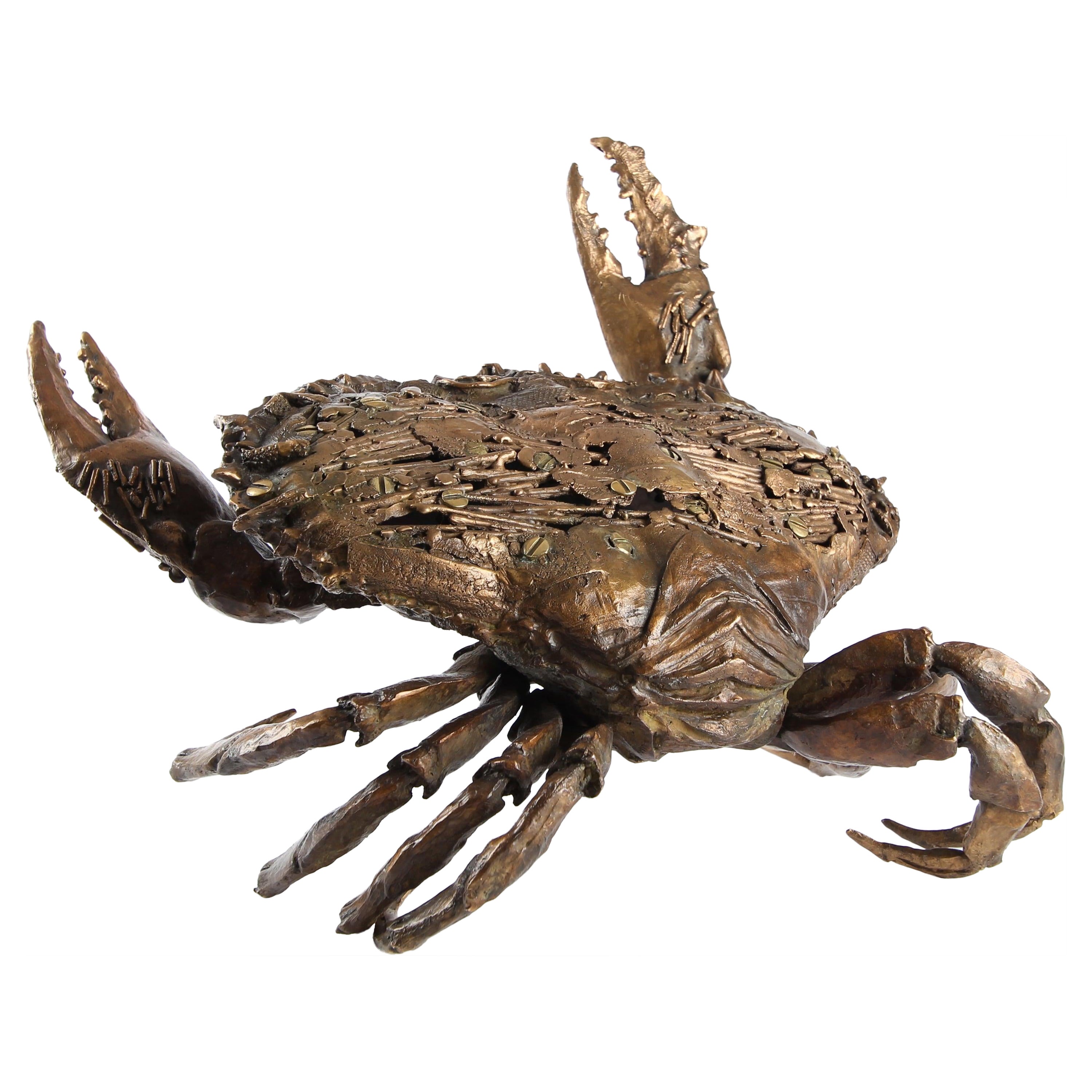 Crab Fighting is a unique bronze with brown gold patina sculpture by contemporary artist Chésade, dimensions are 38 × 30 × 31 cm (15 × 11.8 × 12.2 in). 
The sculpture is signed and comes with a metal stand and a certificate of authenticity.

The