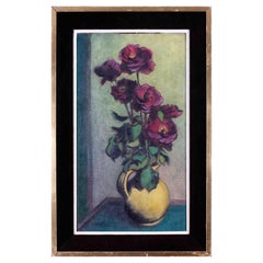 Retro Mid Century Modern British 'roses in a jug' by British German artist Kapp, 1955