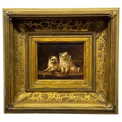Antique Absolutely beautiful and charming 19th century portrait painting of two dogs