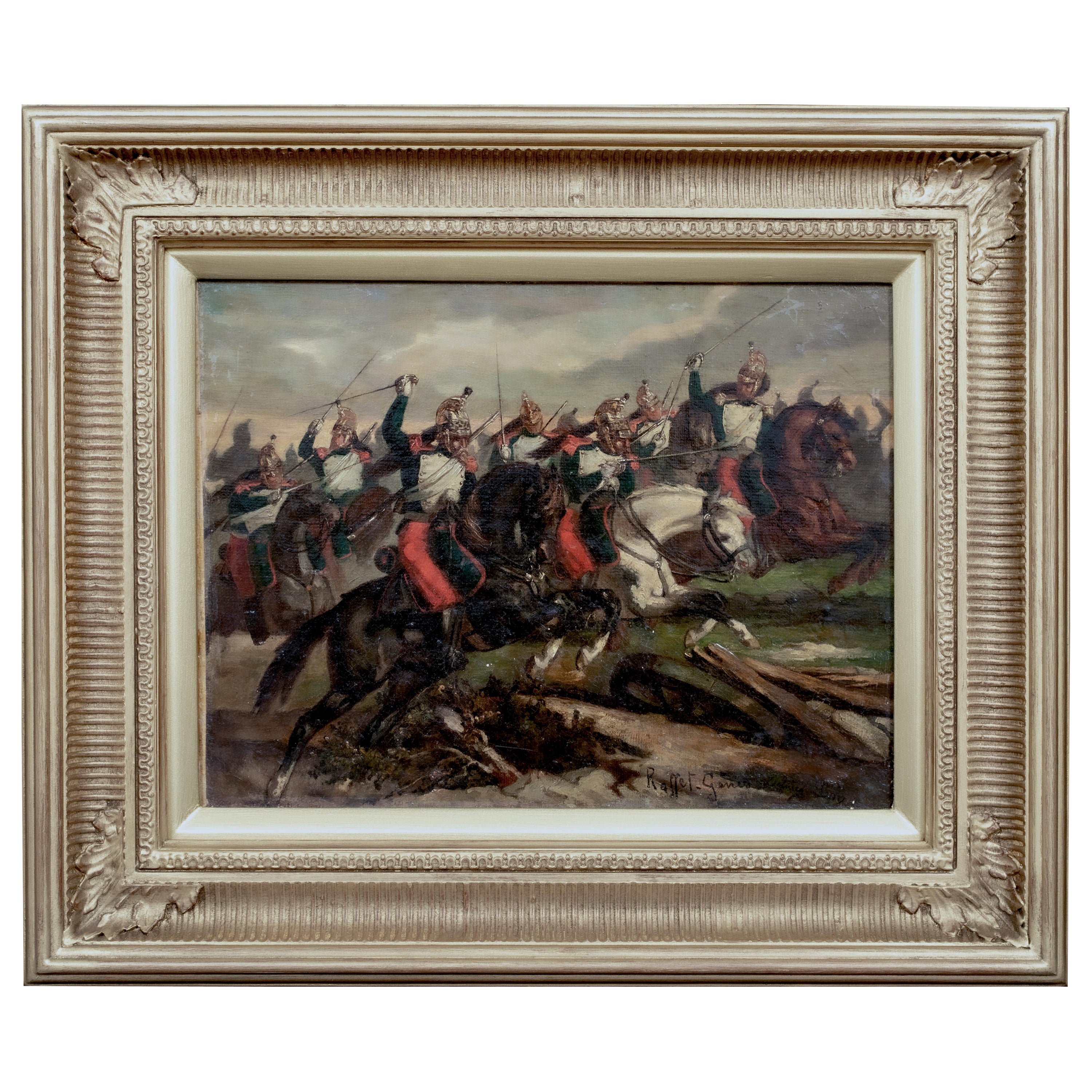 Portrait Painting Denis Auguste Marie Raffet - Charge des Cuirassiers lors de la bataille de Waterloo 19e siècle 
