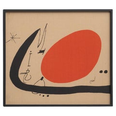 Vintage Joan Miro Framed Lithograph in Textile Fabric, circa 1970