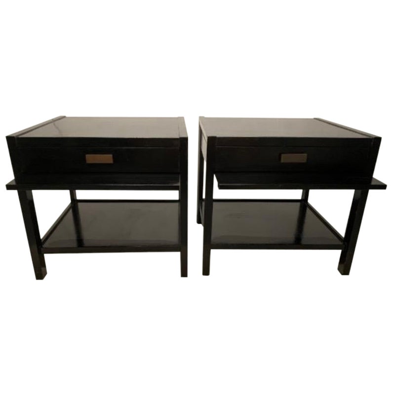 Black End Table Nightstands in the Style of Paul McCobb, a Pair