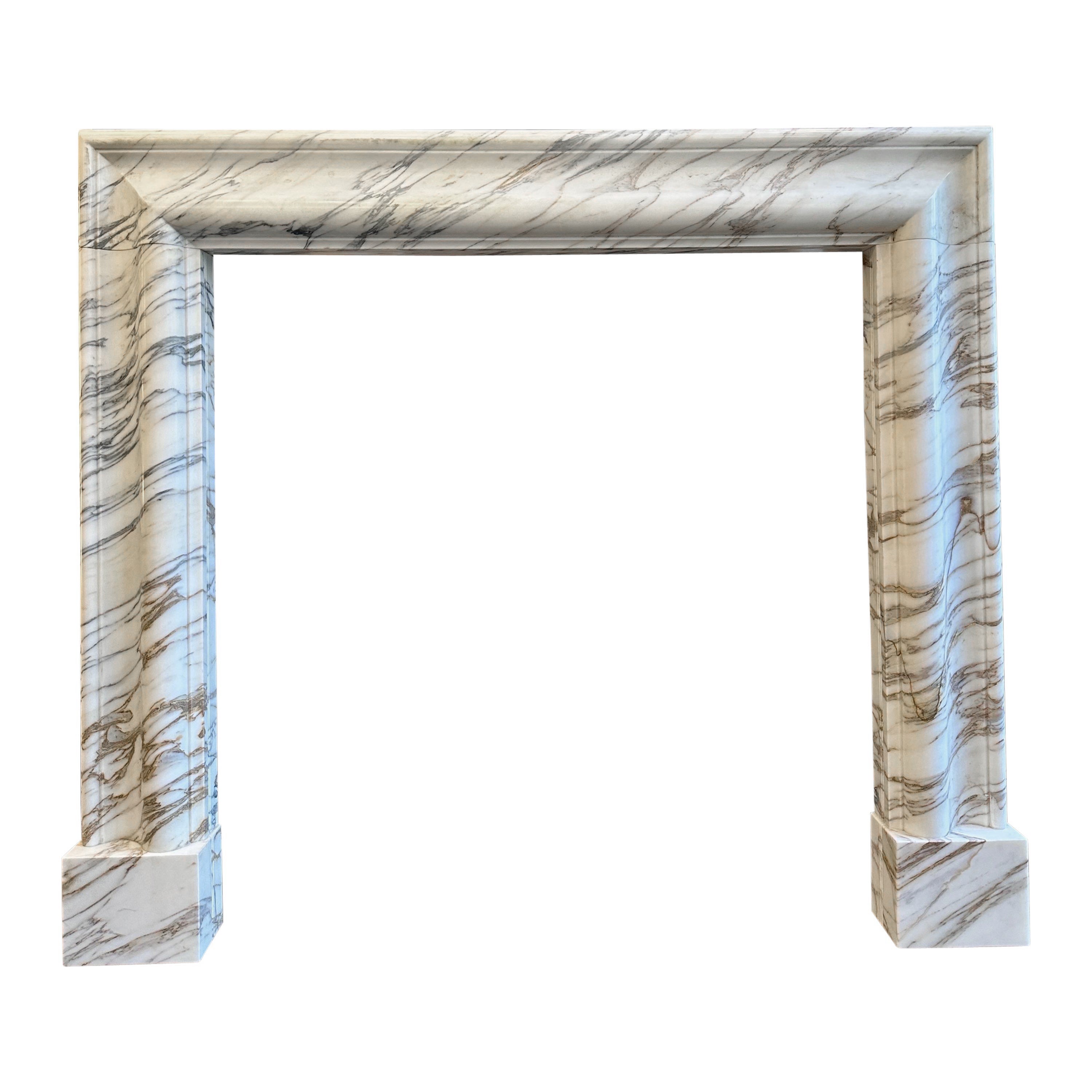 An Arabescato Marble Bolection Fireplace Mantle  For Sale
