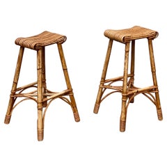 1940s Vintage English Bamboo Bar Stools – a Pair