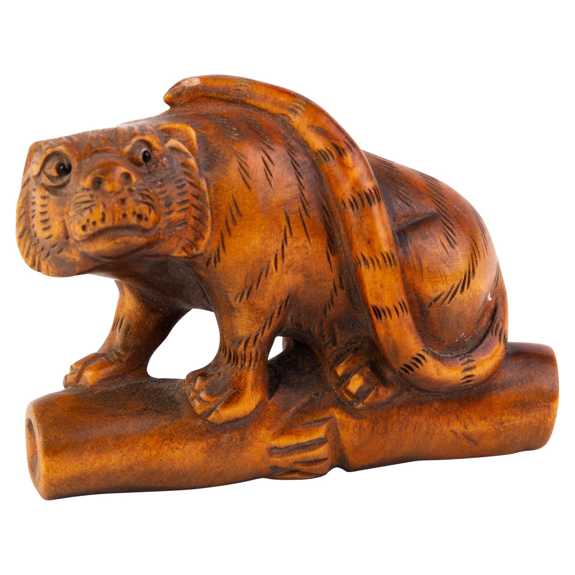Signed Japanese Boxwood Netsuke Inro of a Tiger  For Sale