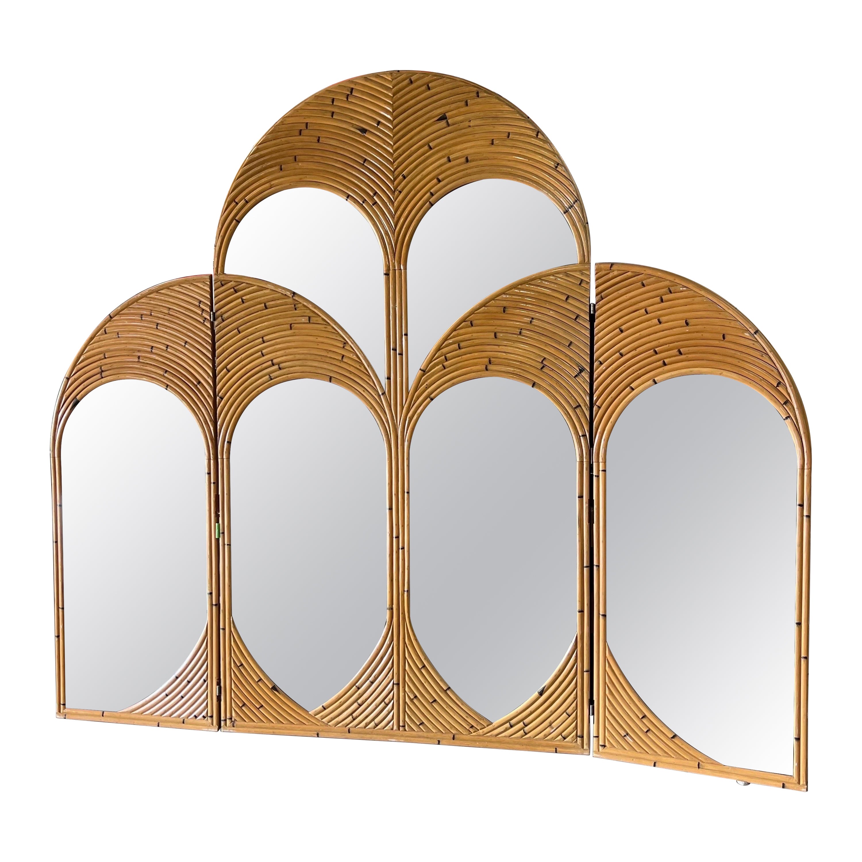 Rattan Arched Mirror Room Divider, 1970 For Sale