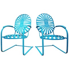Used Francois Carre Large Garden Cantilever Teal Rocking Chairs.  