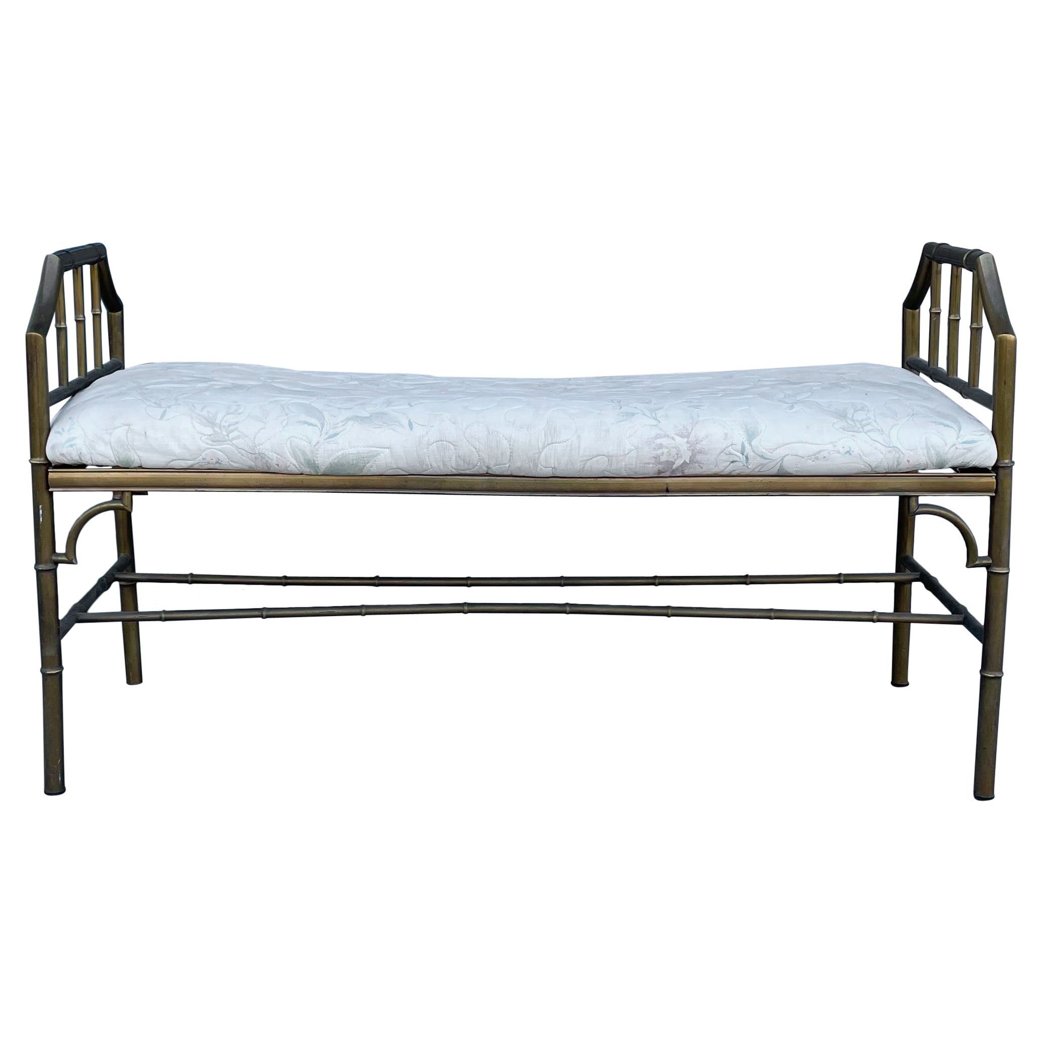 Banc vintage des années 1950 en laiton et bambou