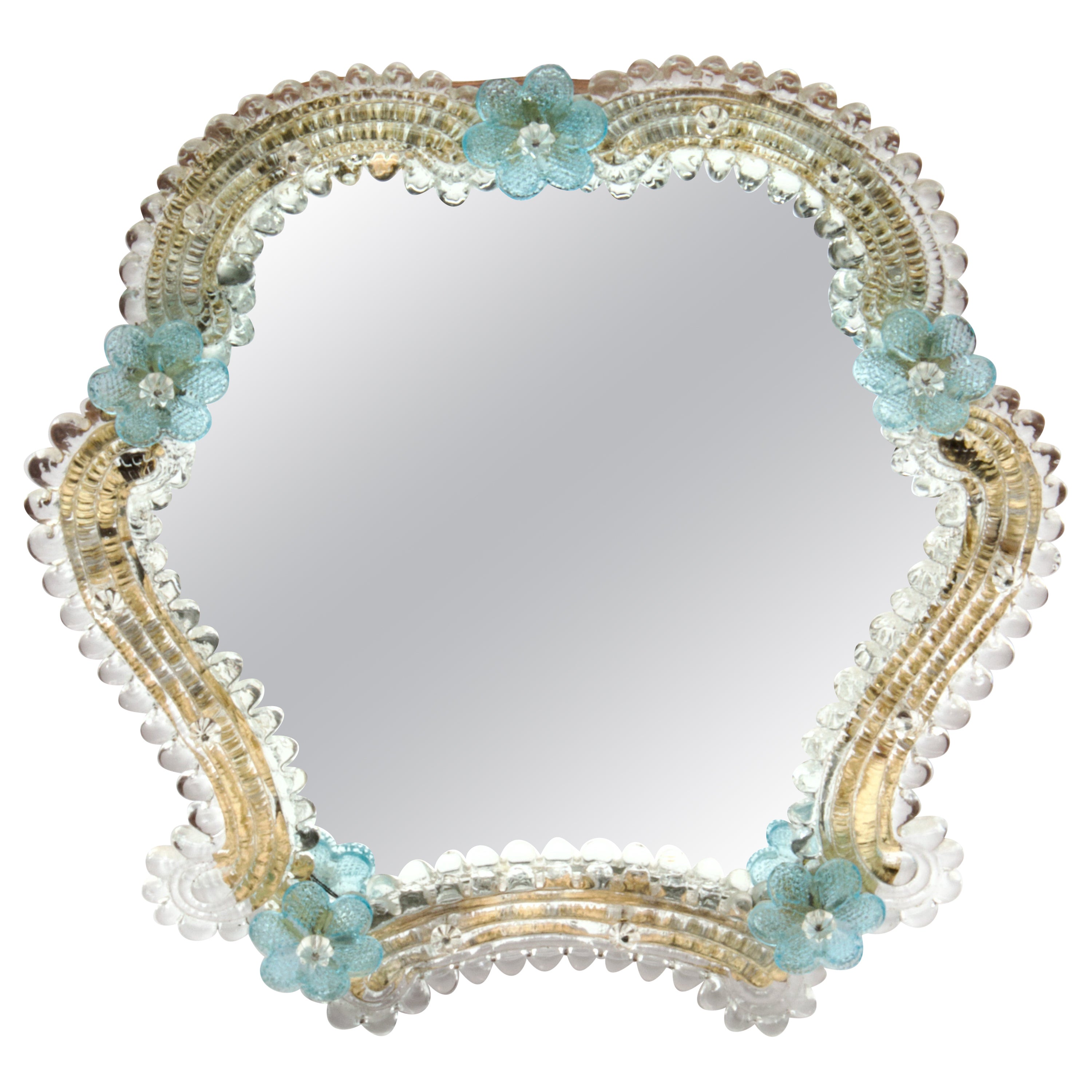 Espejo de flores de cristal de Murano italiano de los años 50, veneciano