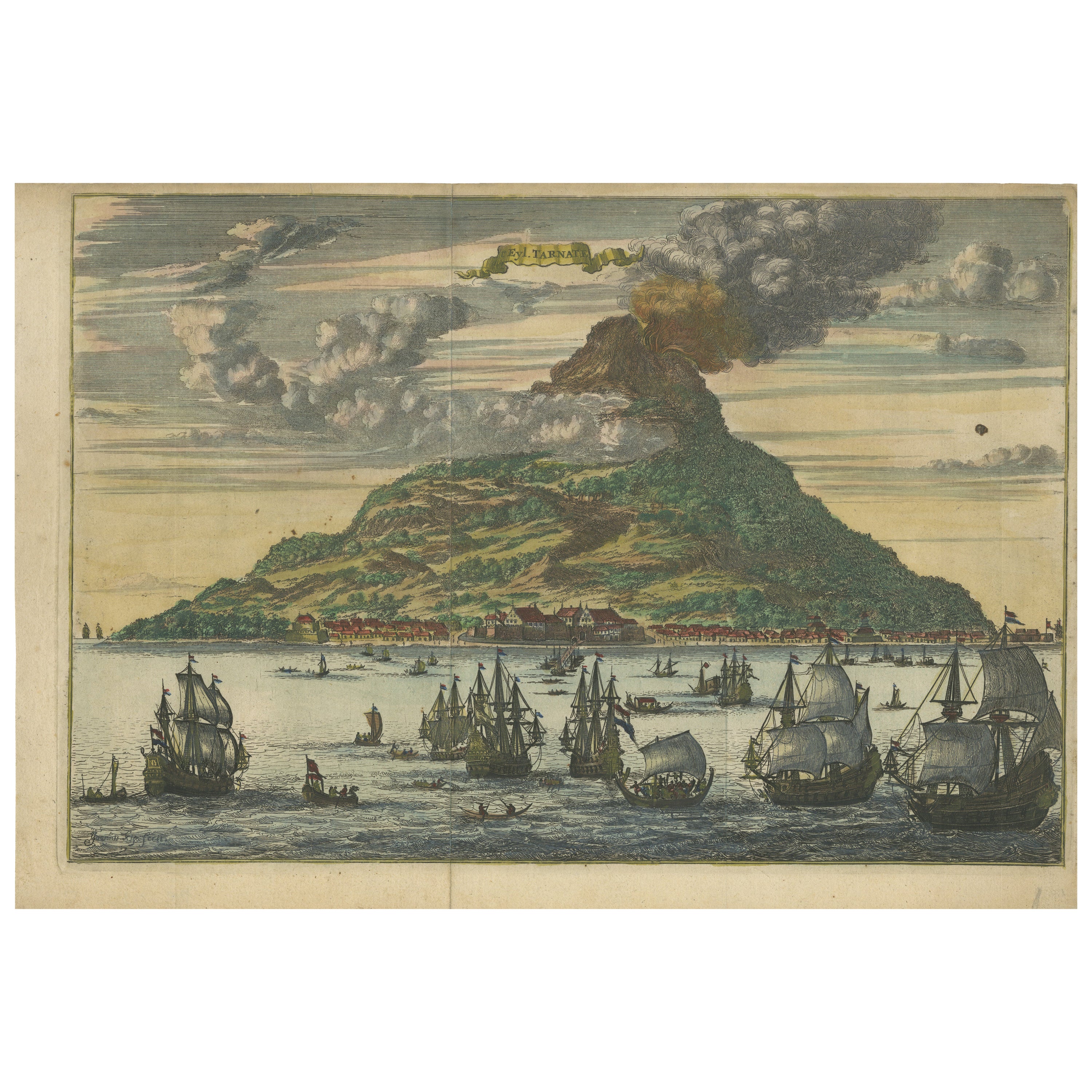 Volcanic Island of Ternate with VOC Ships in The Dutch East Indies, 1682