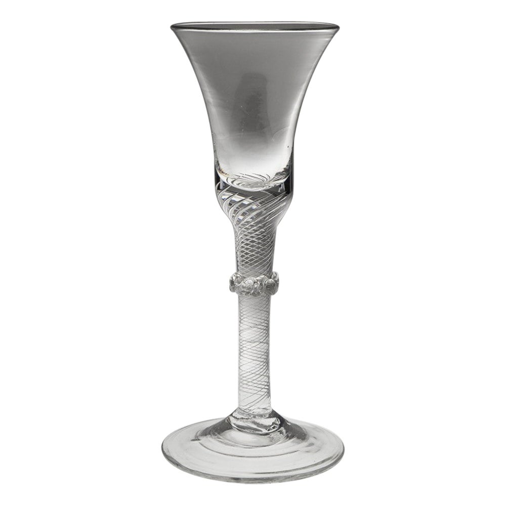 Air Twist Georgian Wine Glass with Vermicular Collar c1750 For Sale