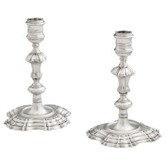 Pair of George II Cast Candlesticks Made in London by William Gould in 1743