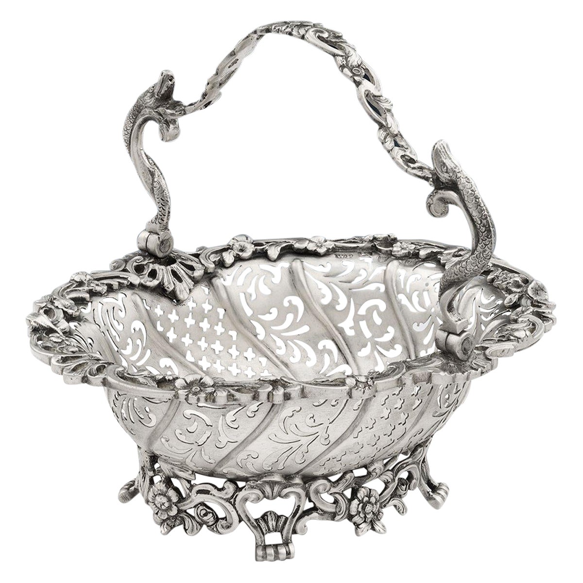 George II Cast Sweetmeat Basket Made in London by William Plummer, 1758 For Sale