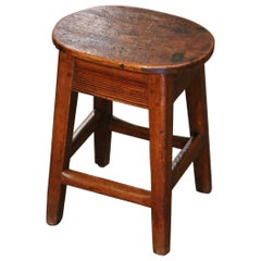 Antique 19th Century French Carved Pine Country Stool from Normandy
