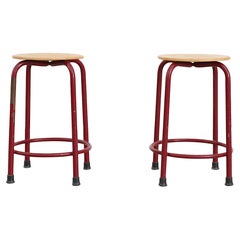 Fritz Hansen Style Task Stools with Red Enameled Frames