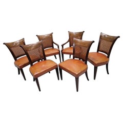 Vintage Baker Wicker and Leather Dining Chairs - Set of 6