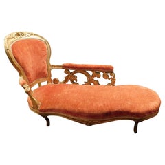 Antique Dormeuse, chaise longue sofa in gilded wood and velvet, France