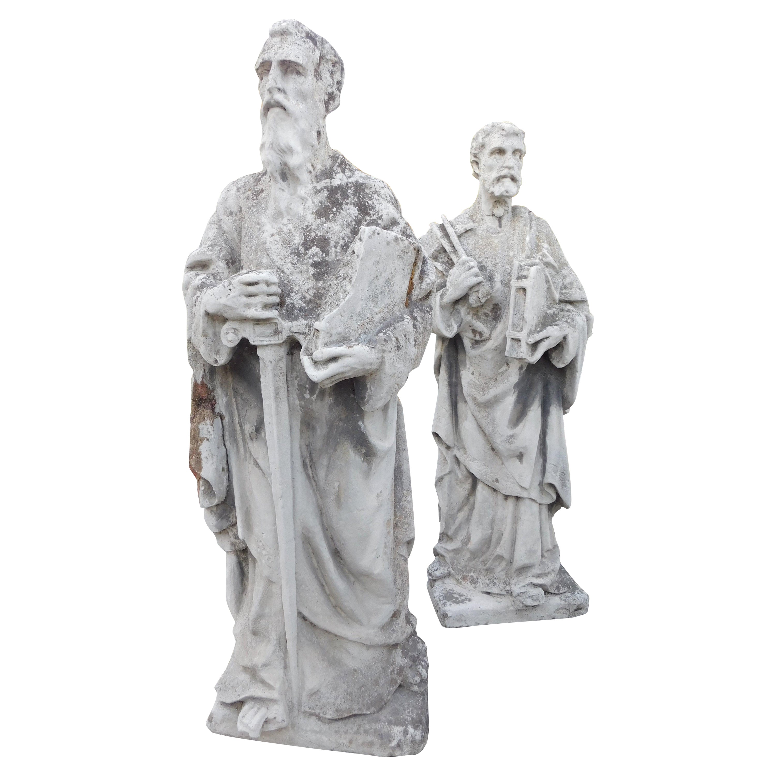 Pair of outdoor concrete garden statues, depicting Saint Peter and Saint Paul, I For Sale