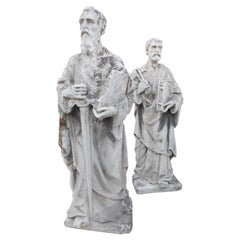 Pair of outdoor concrete garden statues, depicting Saint Peter and Saint Paul, I