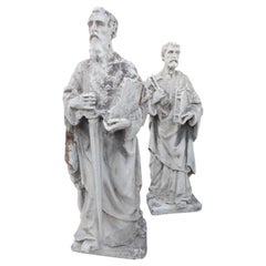 Retro Pair of outdoor concrete garden statues, depicting Saint Peter and Saint Paul, I