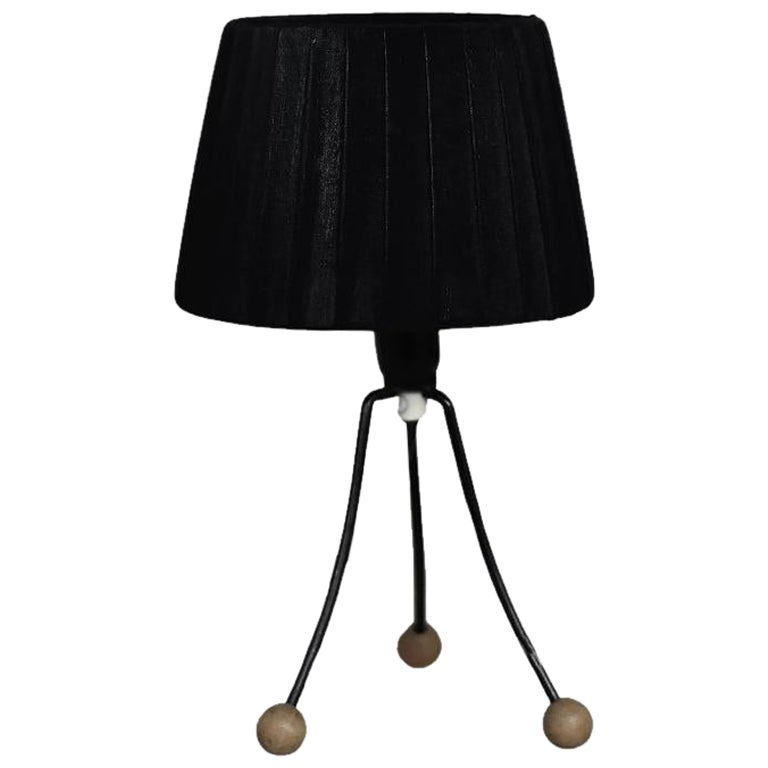 Vintage Mid-Century Polish Modern Small Table Lamp with Black Lampshade, 1960s For Sale