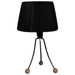 Retro Mid-Century Polish Modern Small Table Lamp with Black Lampshade, 1960s