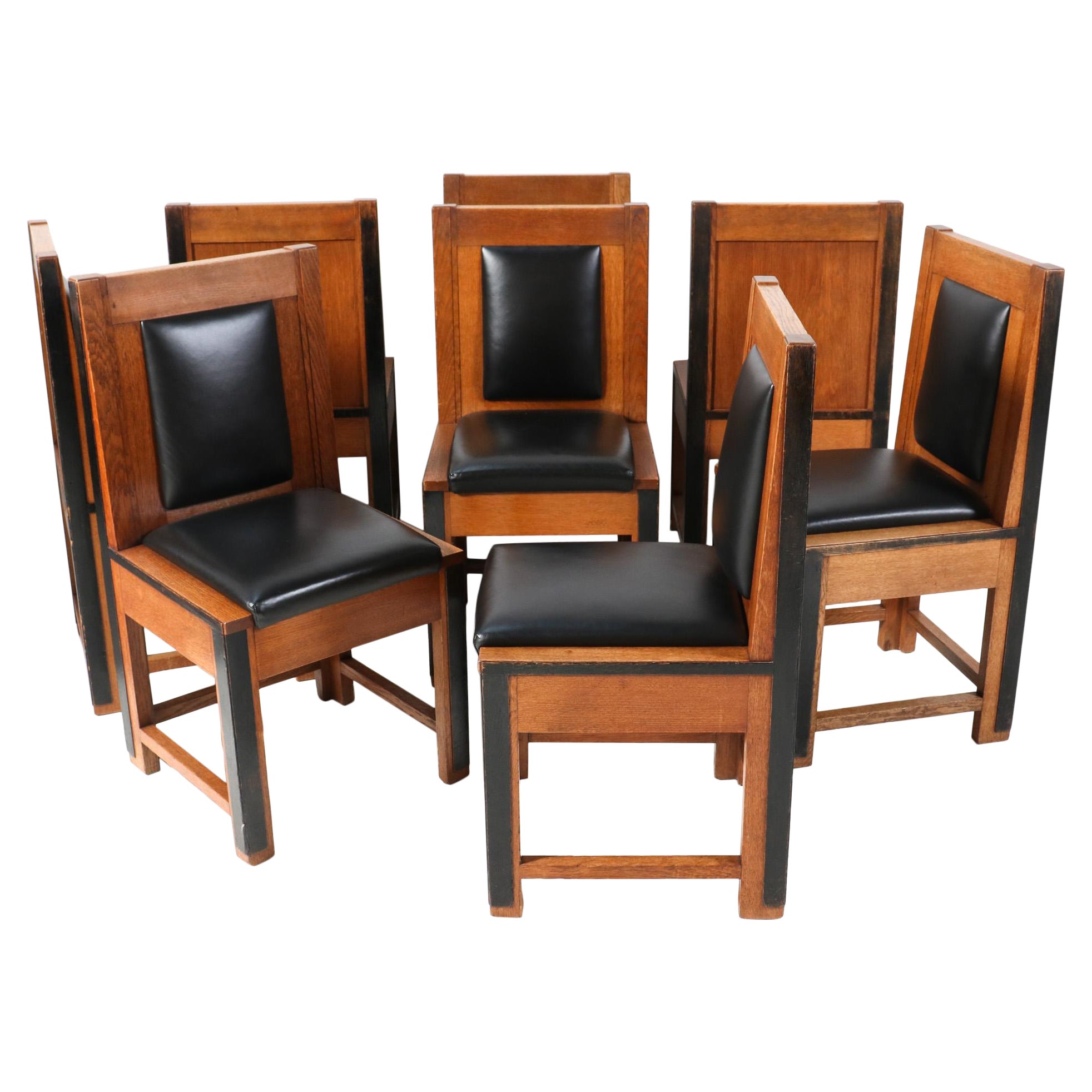 Eight Oak Art Deco Modernist Chairs by Fa. Randoe Haarlem, 1920s