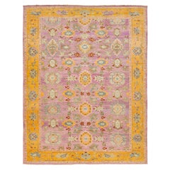Pink Modern Oushak Style Wool Rug Features Allover Pattern 