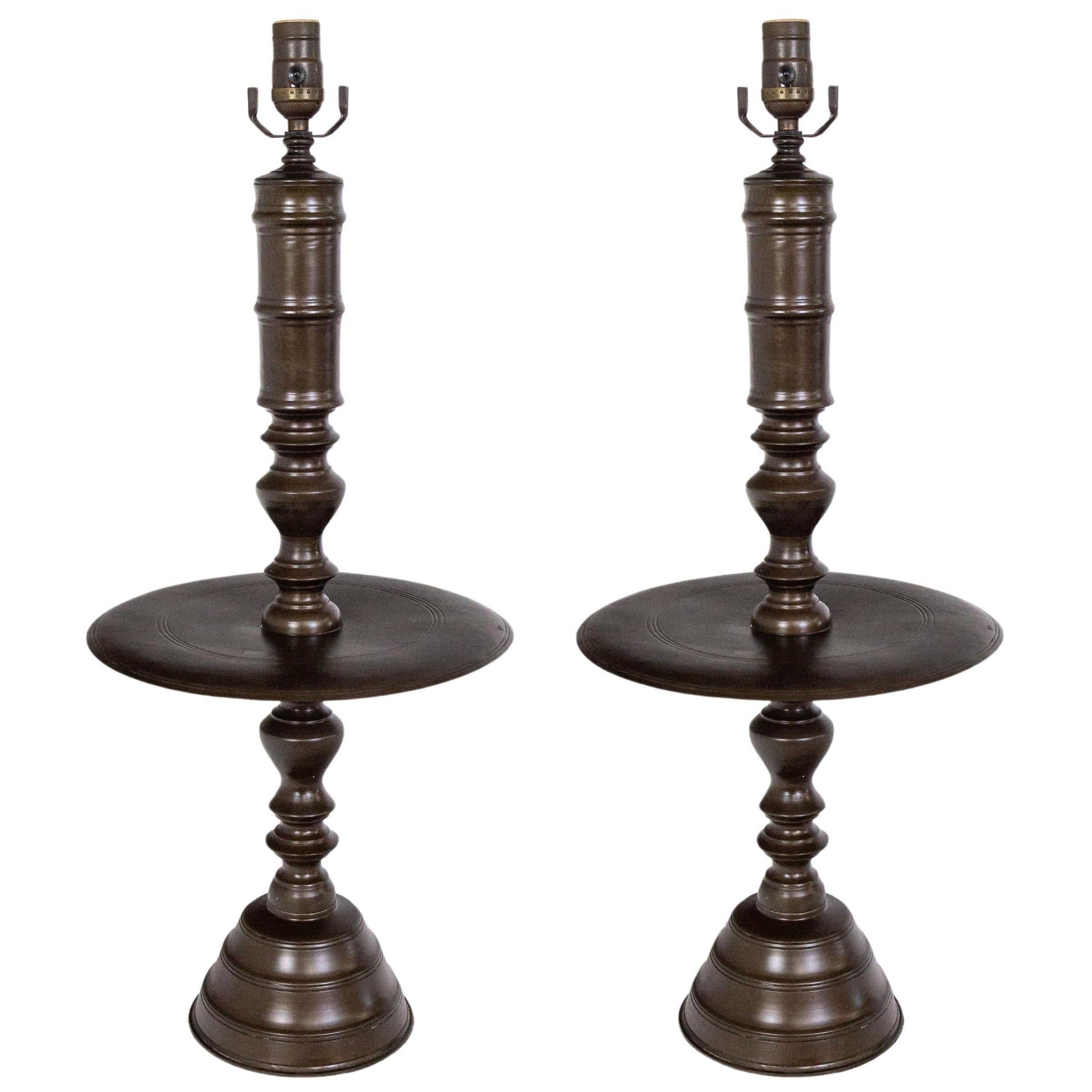 Paire de lampes de table tournées hollandaises en bronze foncé (28")
