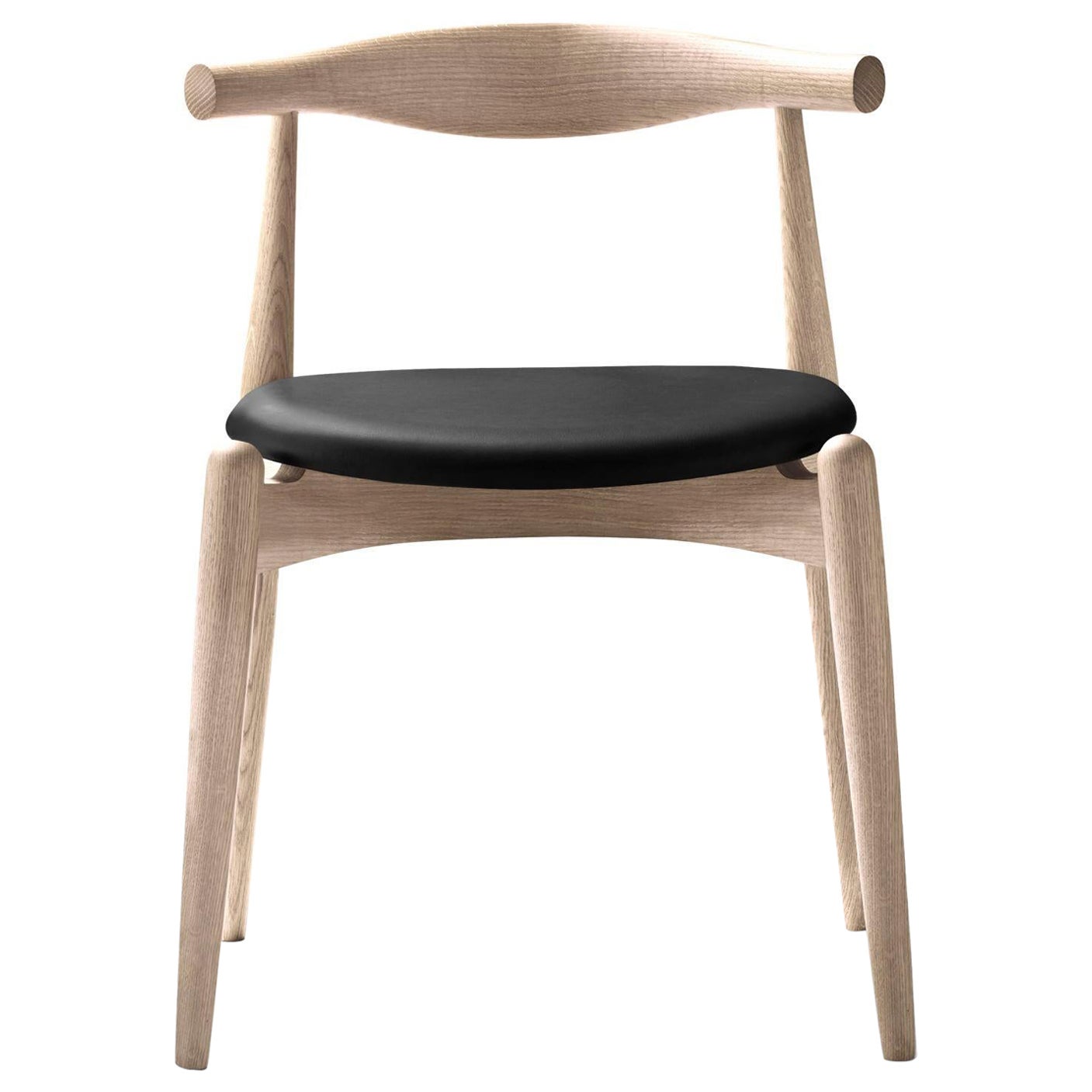 CH20 Elbow Chair in Oak Soap Finish with Thor 301 Black Leather Seat *QUICKSHIP* For Sale